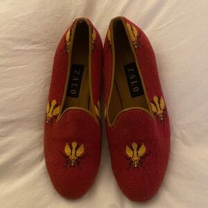 Zalo Red and Yellow Embroidered Womens Loafers